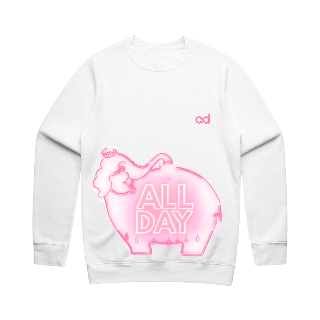 Pink Elephant Crew Neck- White
